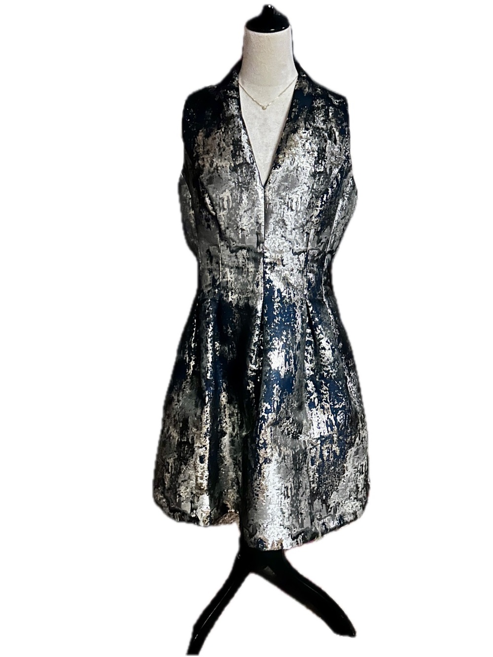Vince Camuto ~ Women’s 12 ~ Metallic Blue & Gold ~ Jacquard Cocktail Dress